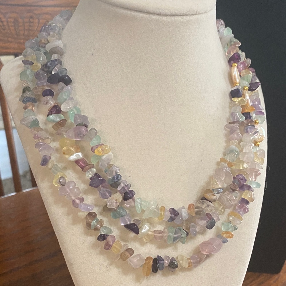 Fluorite Gemstone & Freshwater Pearl Necklace